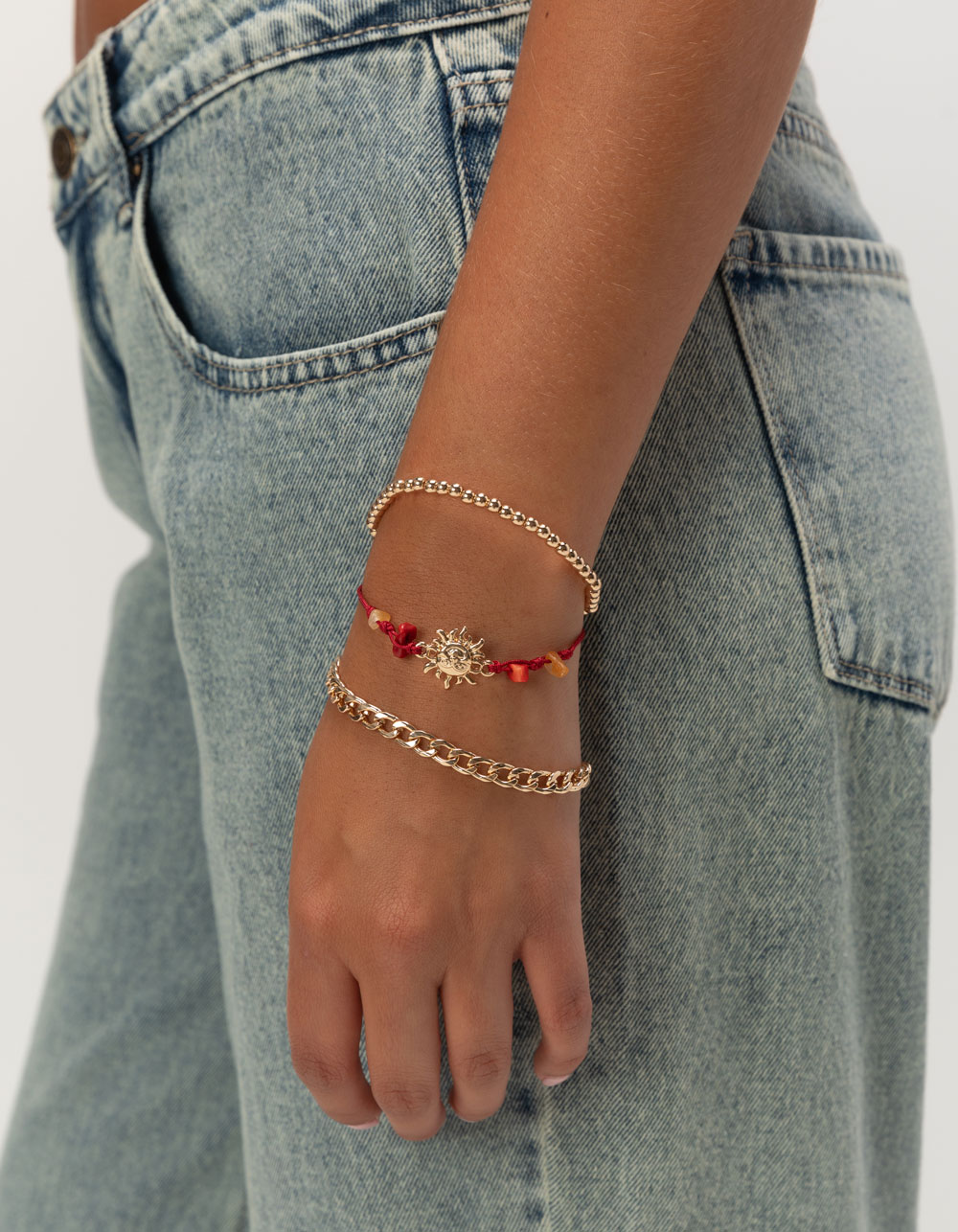 FULL TILT 3 Pack Chain/Crystal/Sun Bracelet Set - GOLD