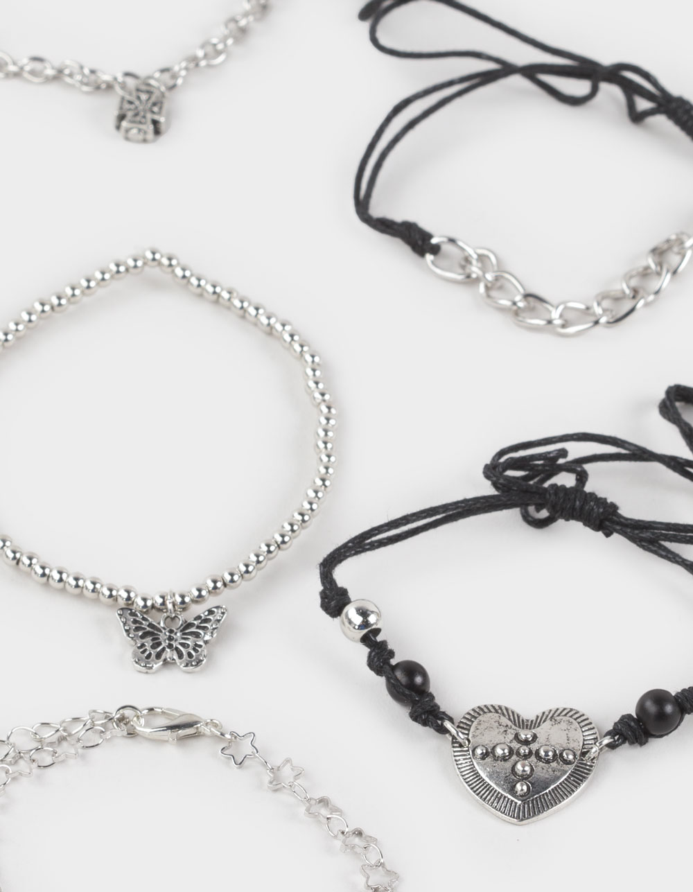 FULL TILT 5-Pack Heart/Cross/Star Bracelets - SILVER