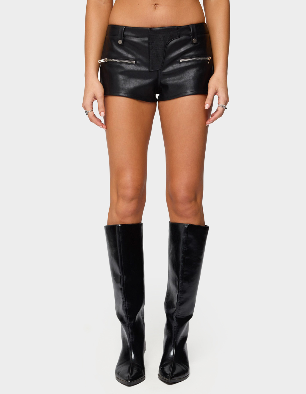 EDIKTED Labella Faux Leather Micro Shorts - BLACK