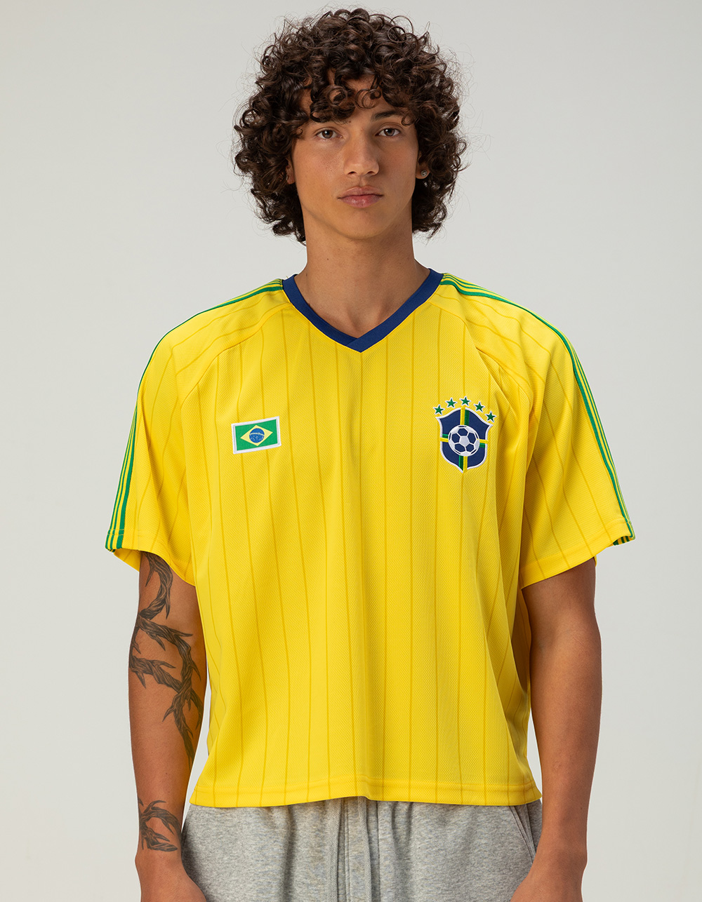 RSQ Mens Brazil Baggy Crop Soccer Jersey - YELLOW