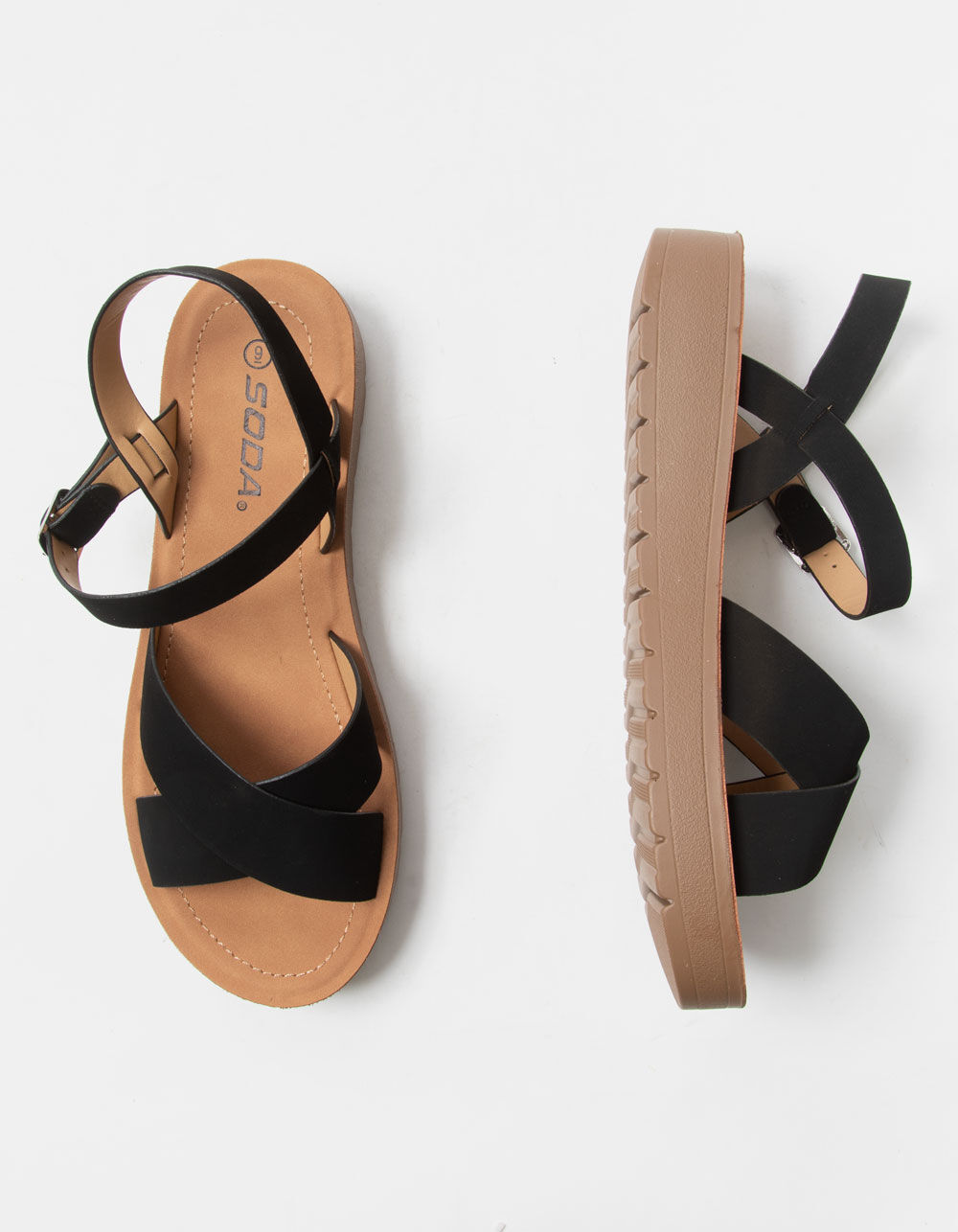 SODA Ankle Strap Womens Mini Flatform Sandals - BLACK