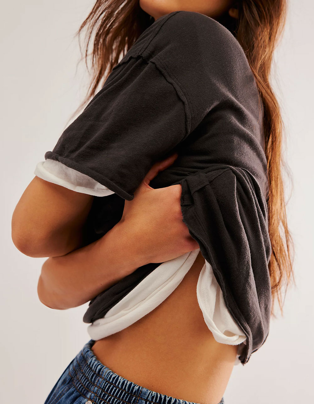FREE PEOPLE Nina Womens Boxy Tee - BLACK