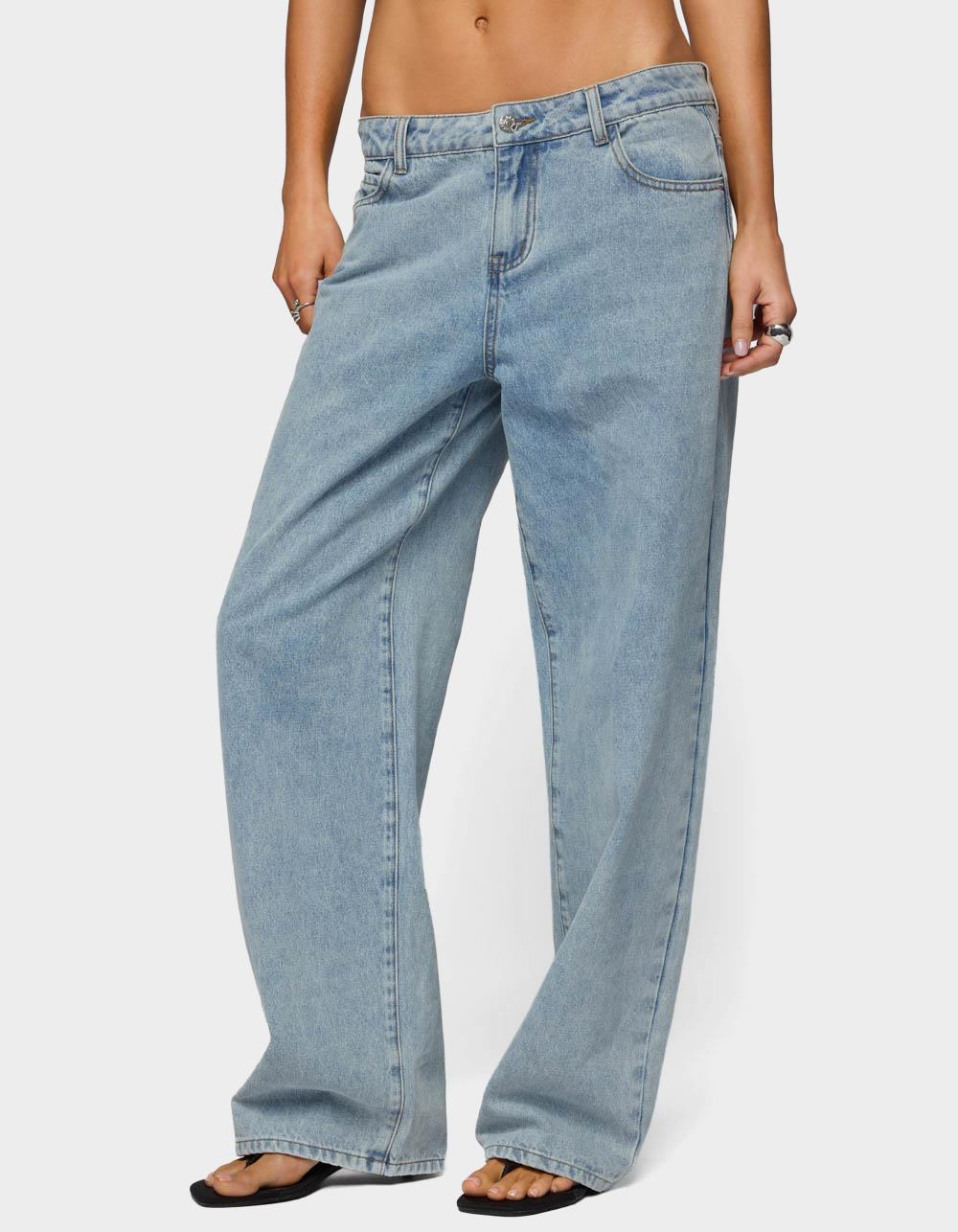 EDIKTED Dalina Washed Low Rise Baggy Jeans - LIGHT BLUE
