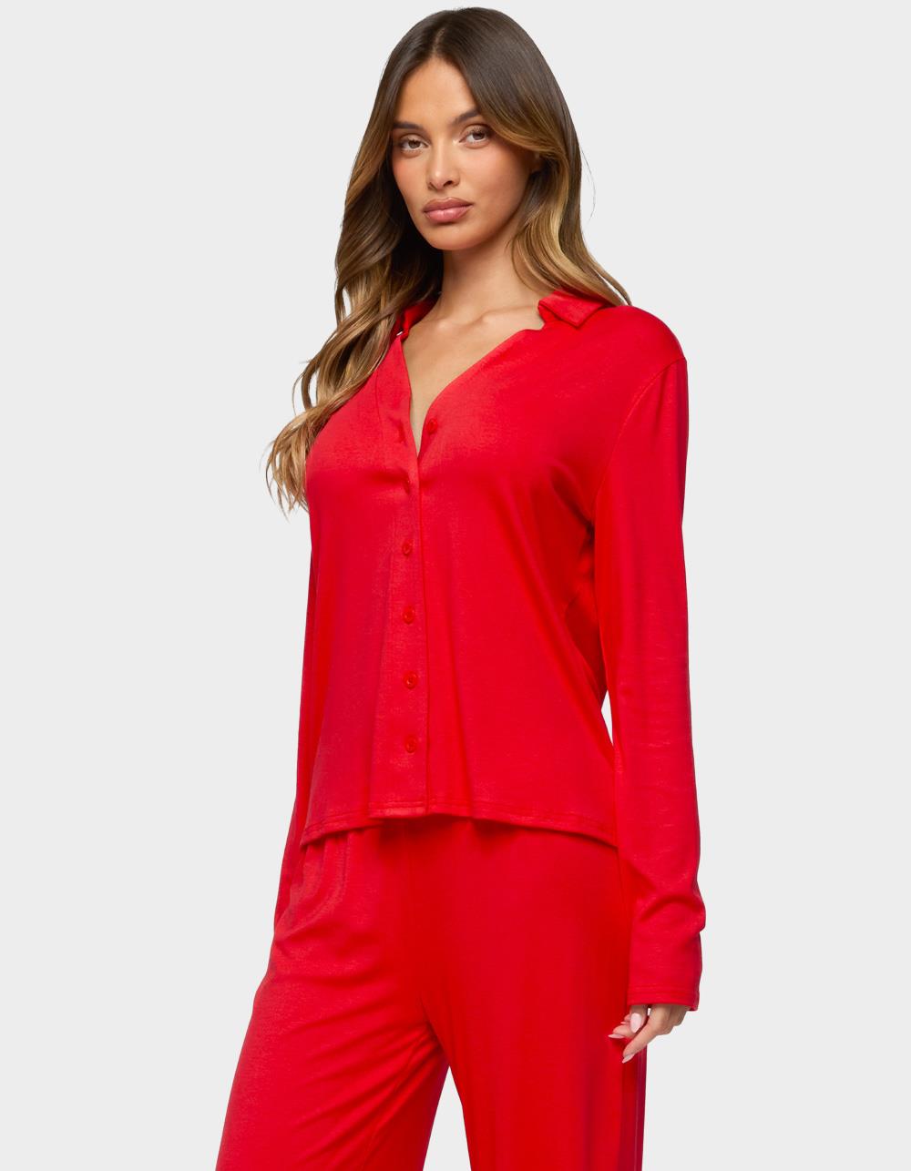 EDIKTED Justina Button Up Top - RED