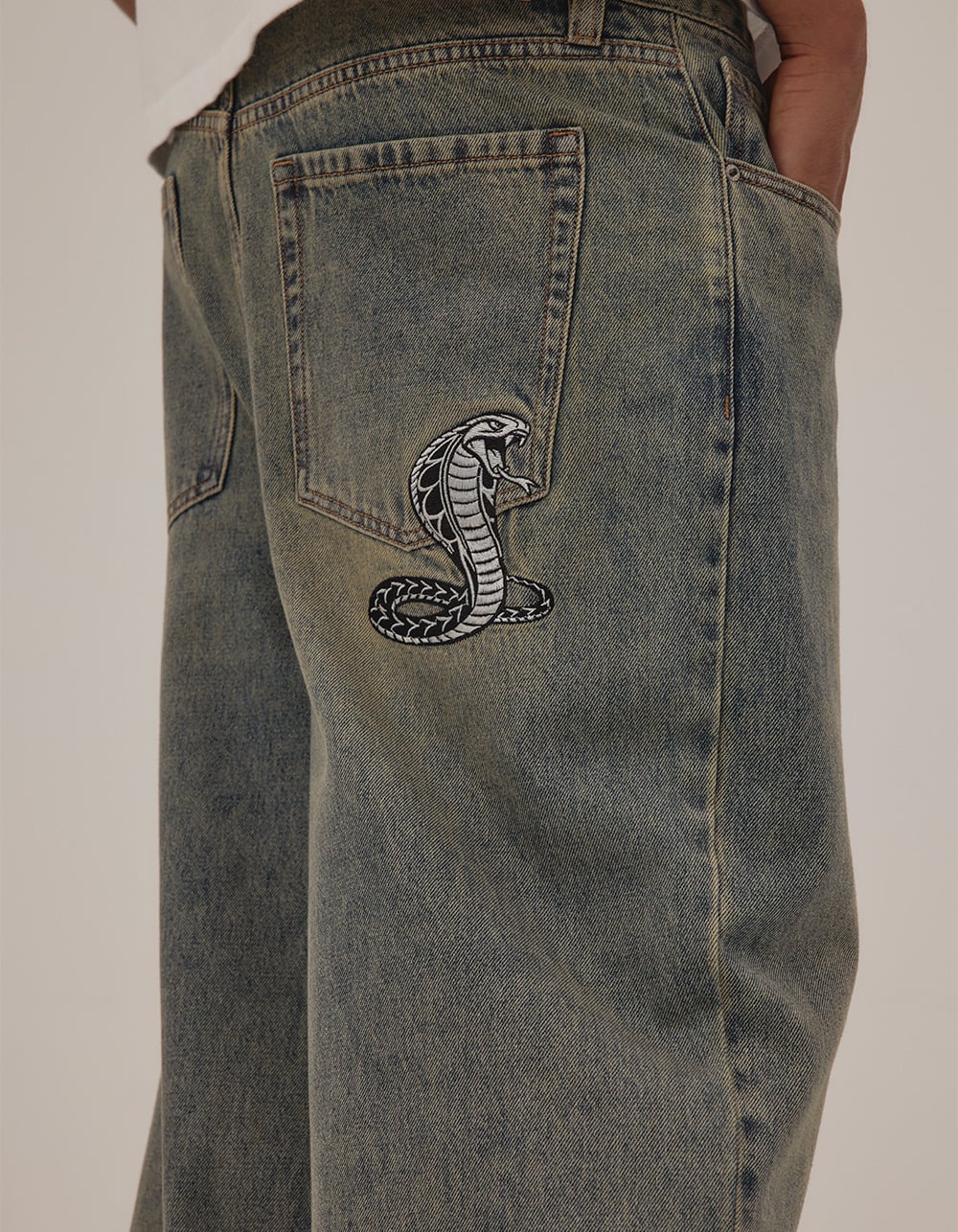 RSQ Mens Embroidered Extra Baggy Jeans - IODINE
