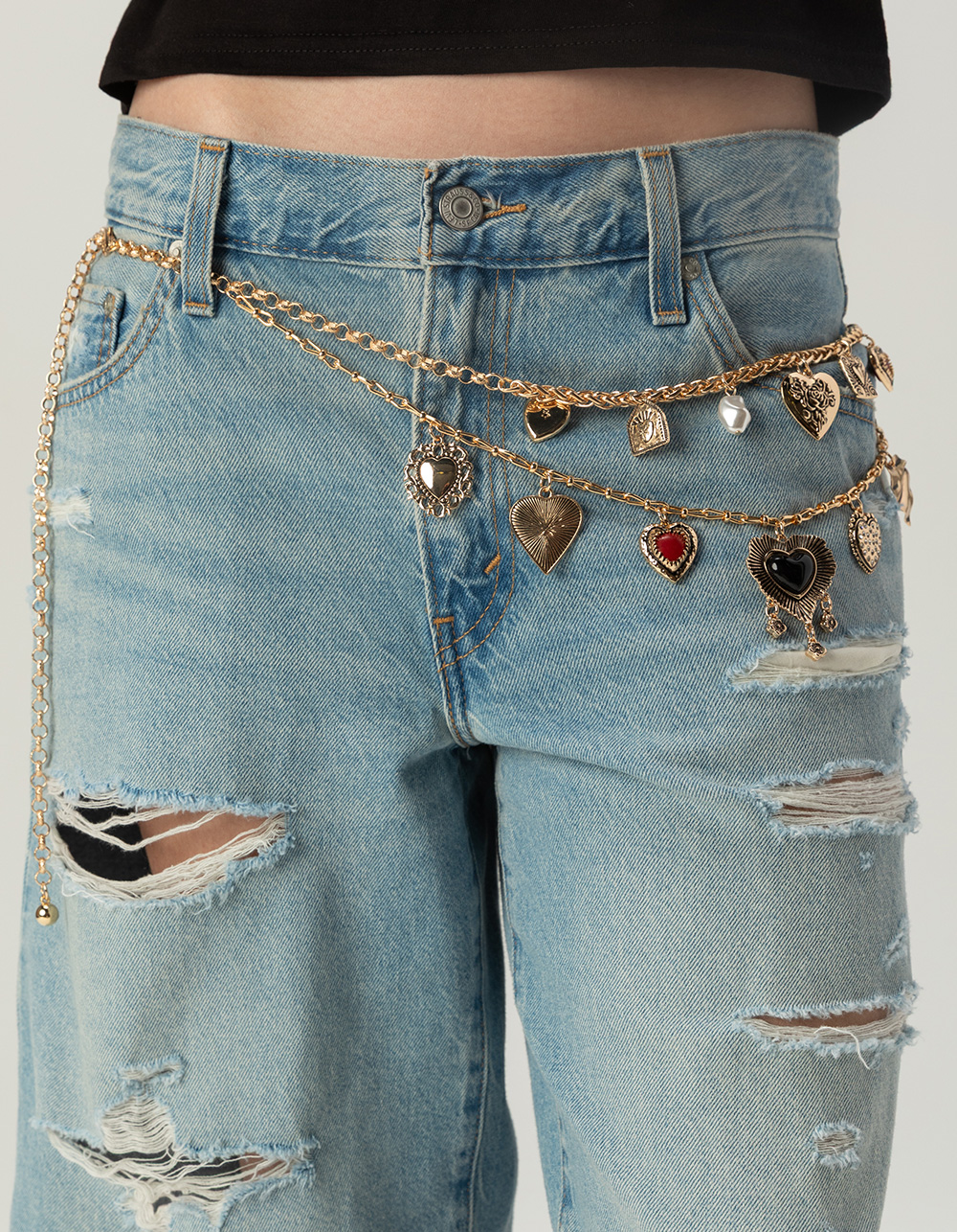 Heart Charm Chain Belt - ANTIQUE GOLD