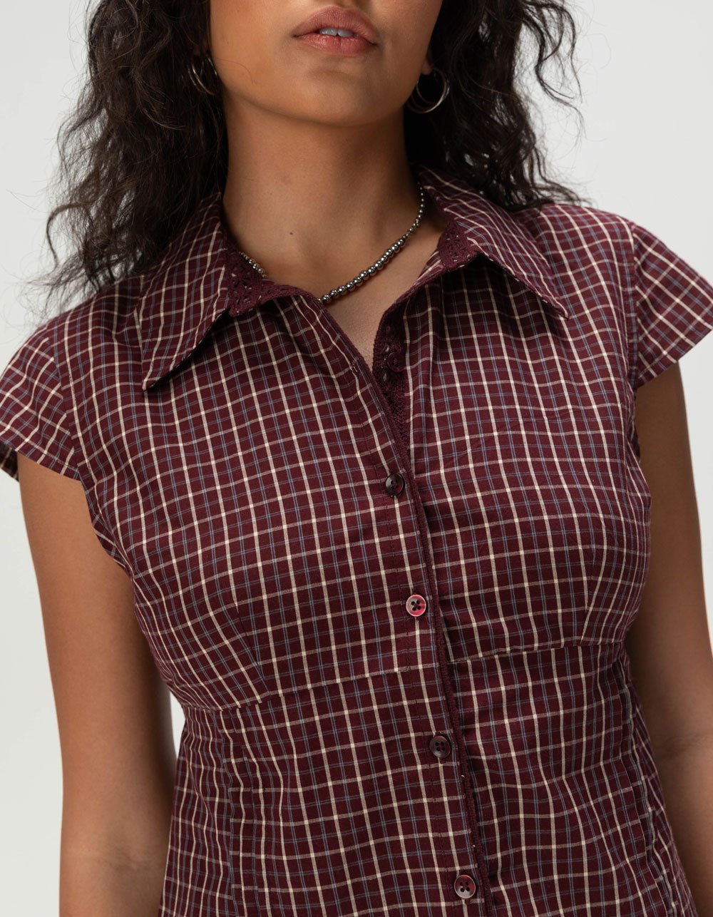 RSQ Womens Button Up Shirt - BURGUNDY