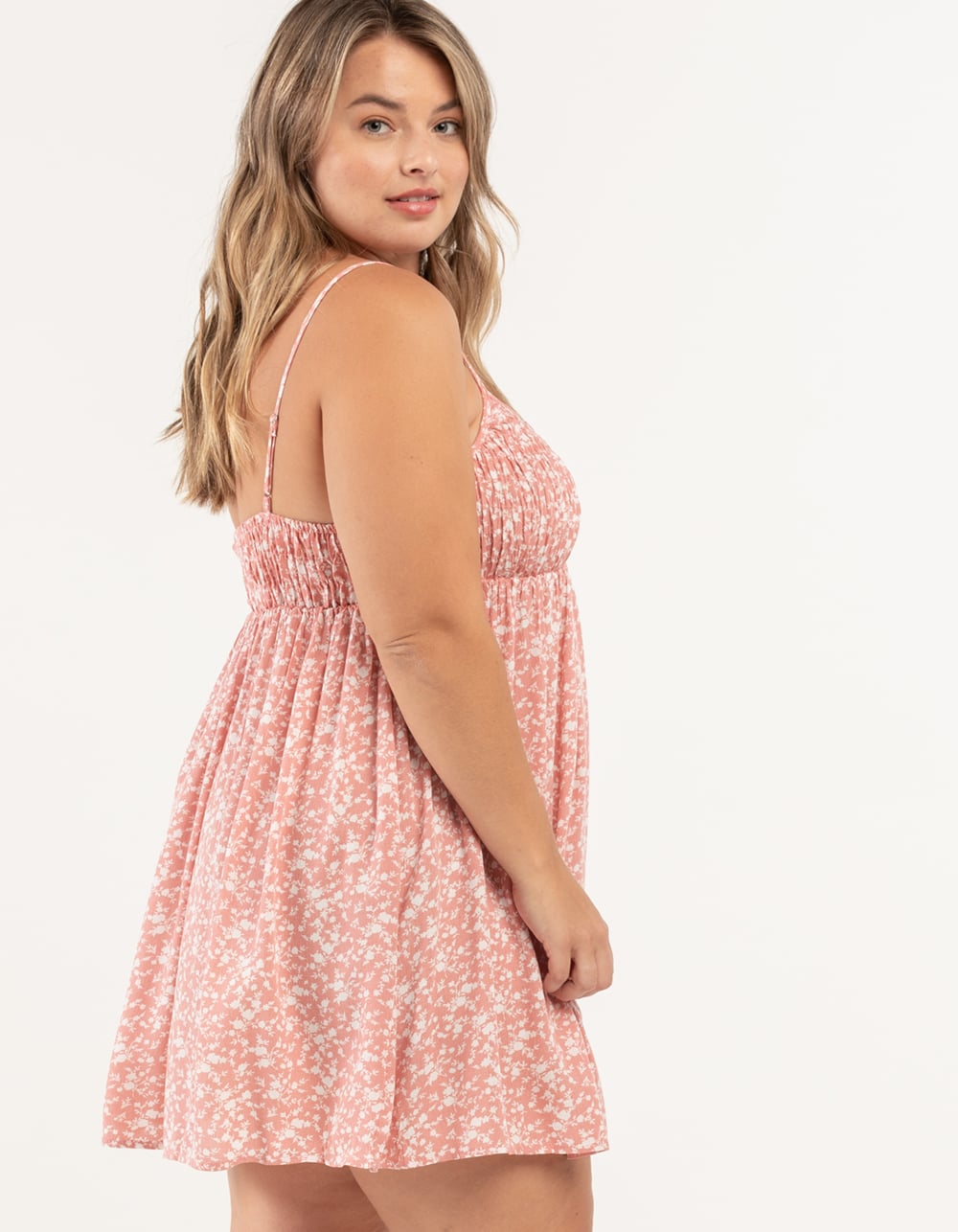TIMING Floral Smocked Babydoll Dress MAUVE Tillys