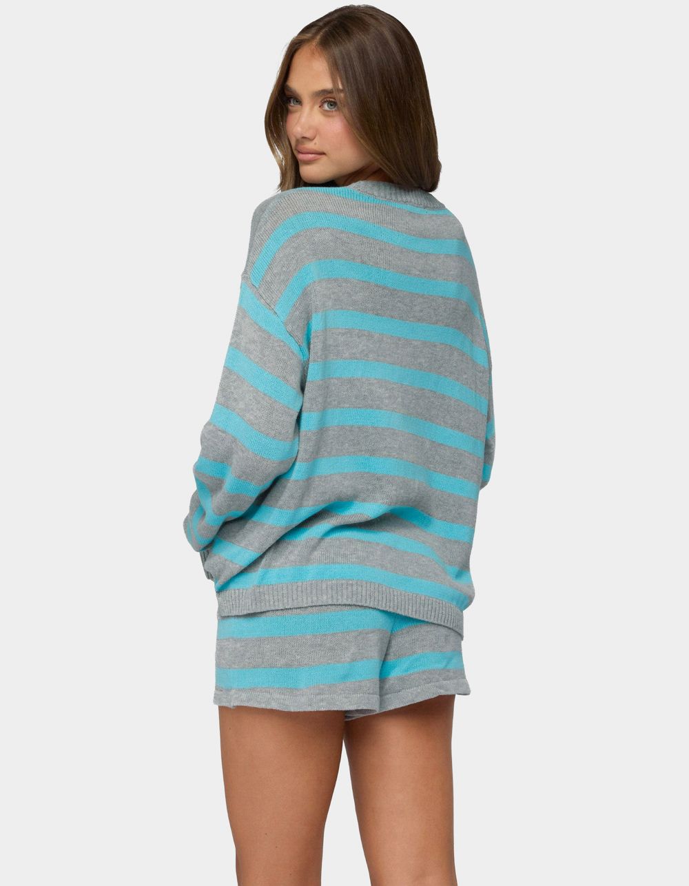 EDIKTED Amaris Oversized Striped Sweater - TURQUOISE