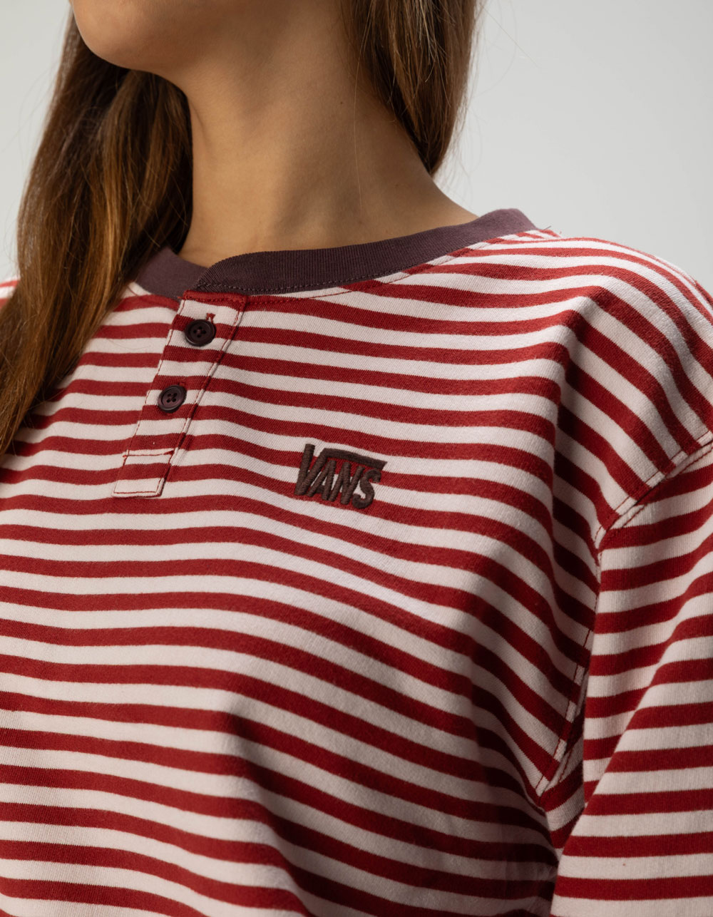 VANS Molly Womens Long Sleeve Henley Top - BURGUNDY COMBO