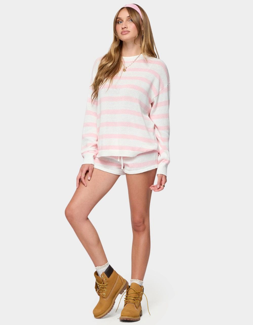 EDIKTED Amaris Oversized Striped Knit Sweater - LIGHT PINK
