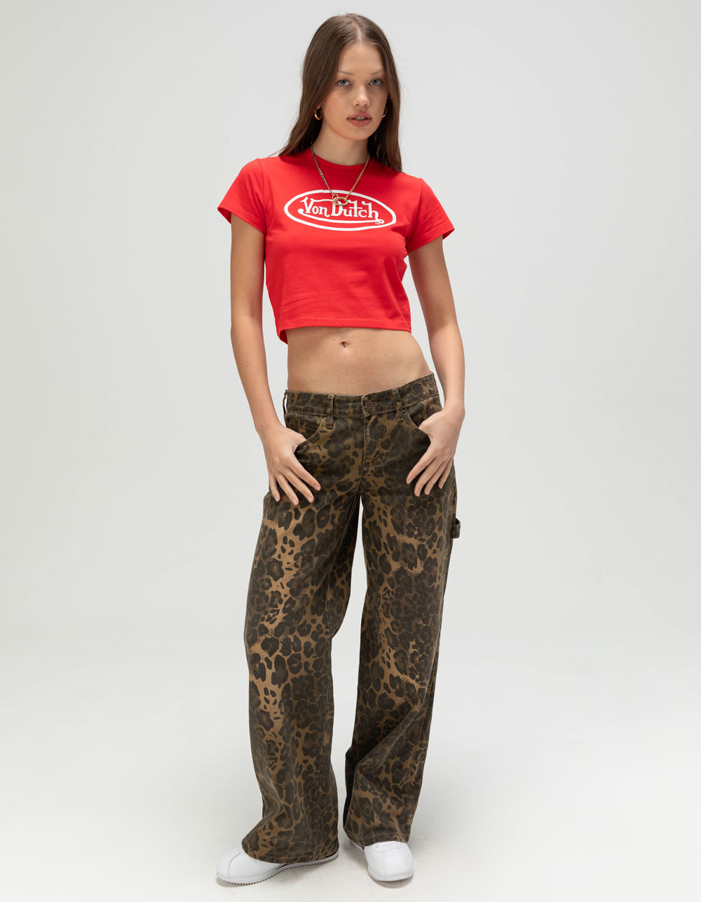 VON DUTCH Oval Logo Womens Baby Tee - RED