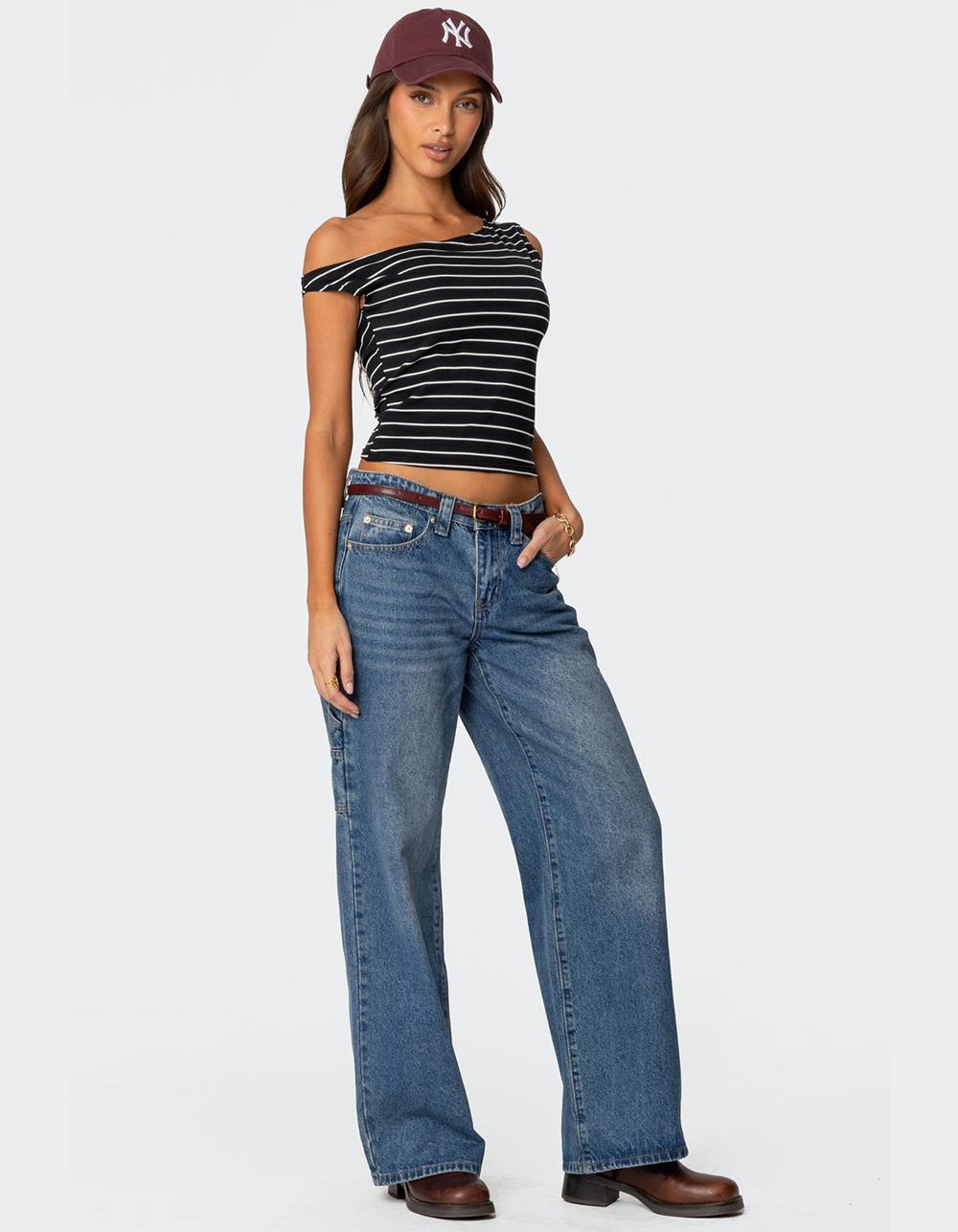 EDIKTED Keryn Striped Asymmetric Top - BLACK