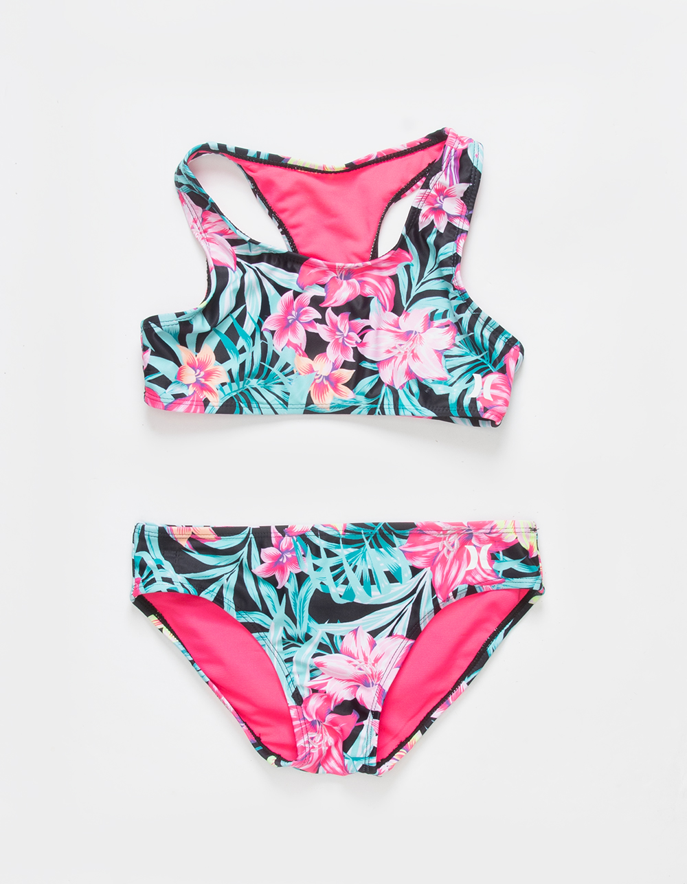 HURLEY Girls Racerback 3 Piece Rashguard Bikini Set - PINK COMBO | Tillys