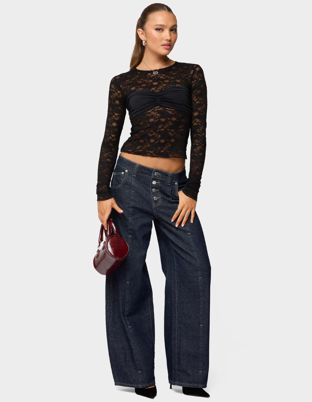 EDIKTED Rosette Bandeau Sheer Lace Top - BLACK