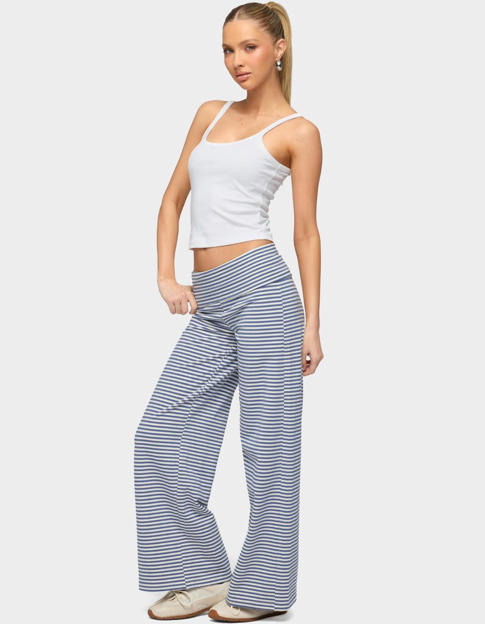 EDIKTED Petite Lilah Striped Fold Over Pants - LIGHT BLUE