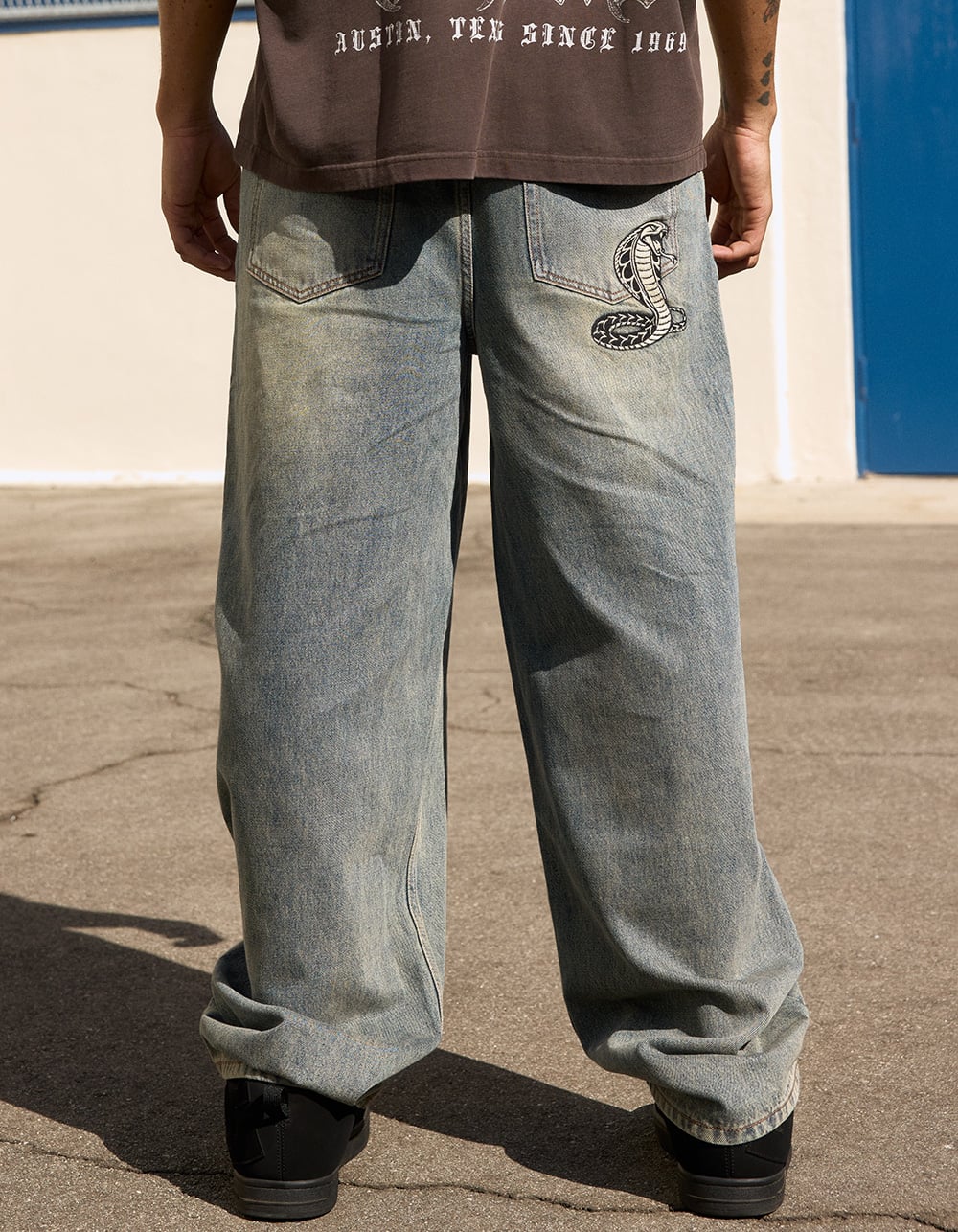 RSQ Mens Embroidered Extra Baggy Jeans - IODINE