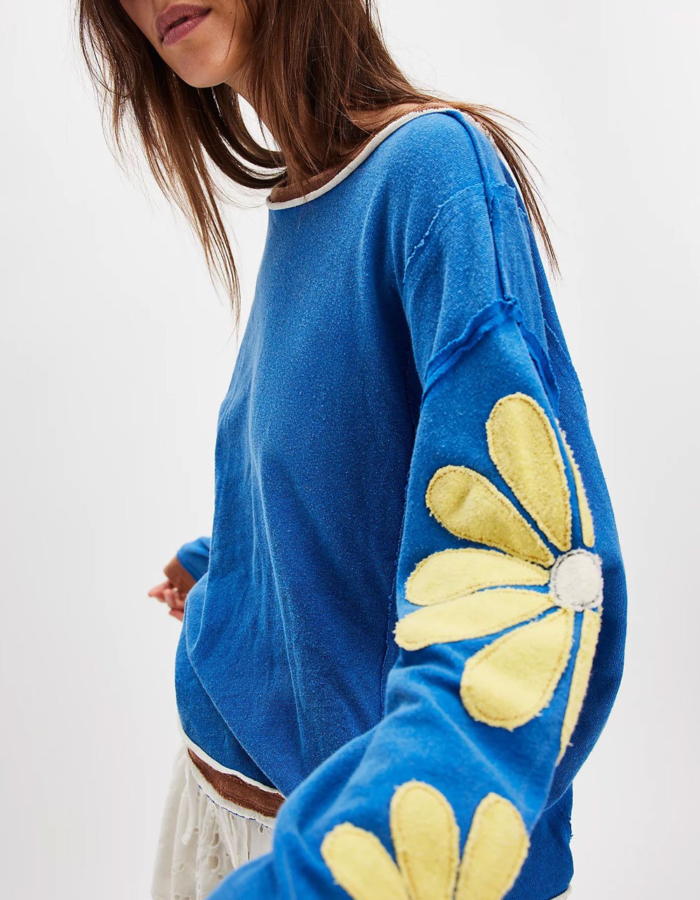 FREE PEOPLE You're A Star Womens Oversized Long Sleeve Boxy Tee - BLUE COMBO