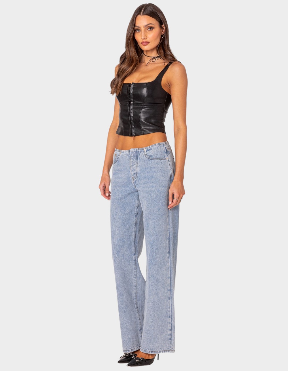 EDIKTED Simone Faux Leather Corset - BLACK
