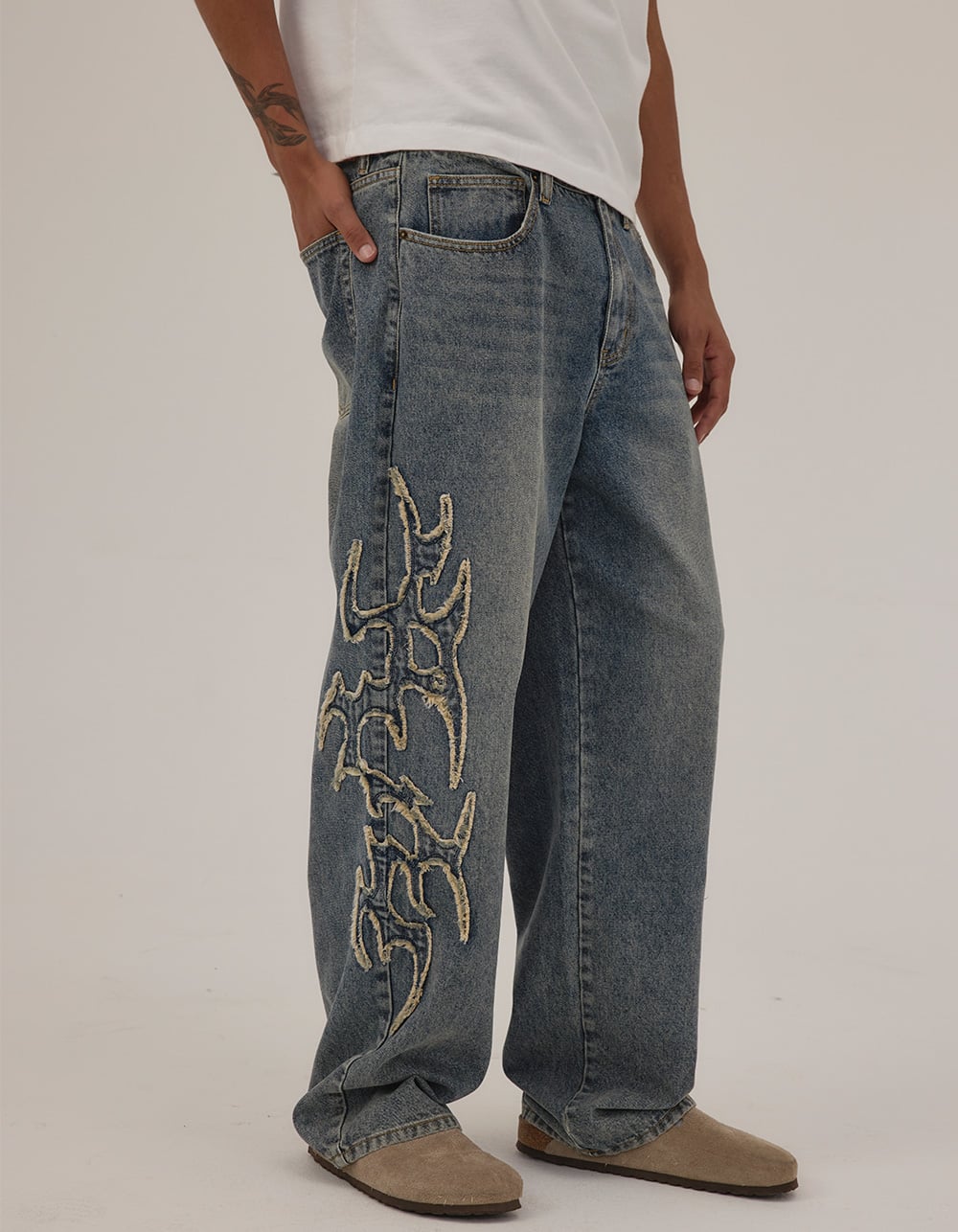 RSQ Applique Mens Baggy Jeans - TINTED DENIM