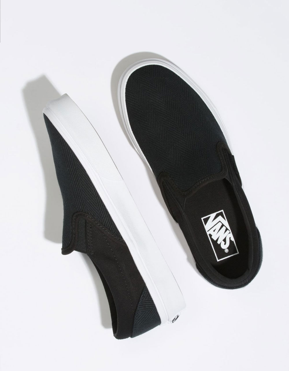VANS Herringbone Classic Slip-On Black & True White Womens Shoes image number 1