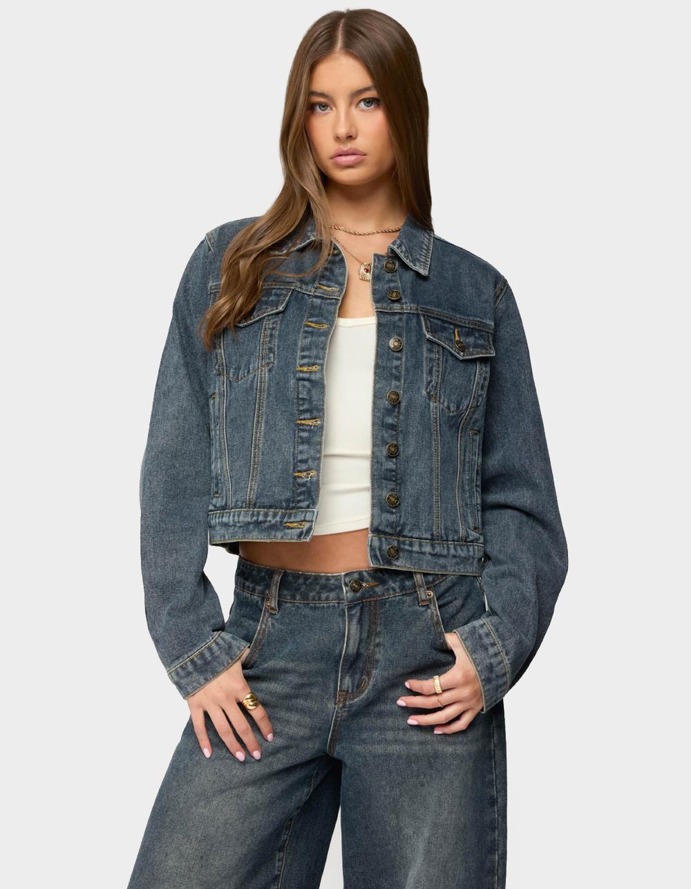 EDIKTED Barb Denim Jacket - DARK BLUE