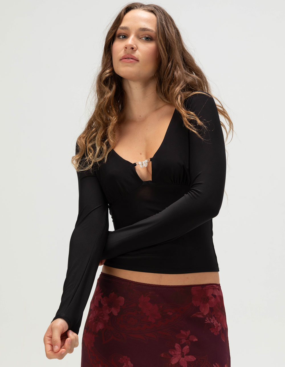 FULL TILT Hardware Womens Long Sleeve Top - BLACK
