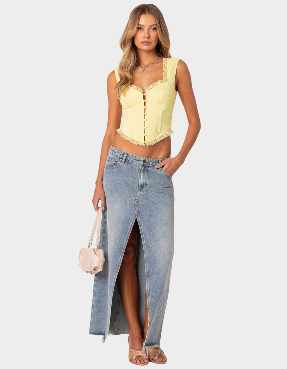 EDIKTED Button Front Lacey Corset - YELLOW