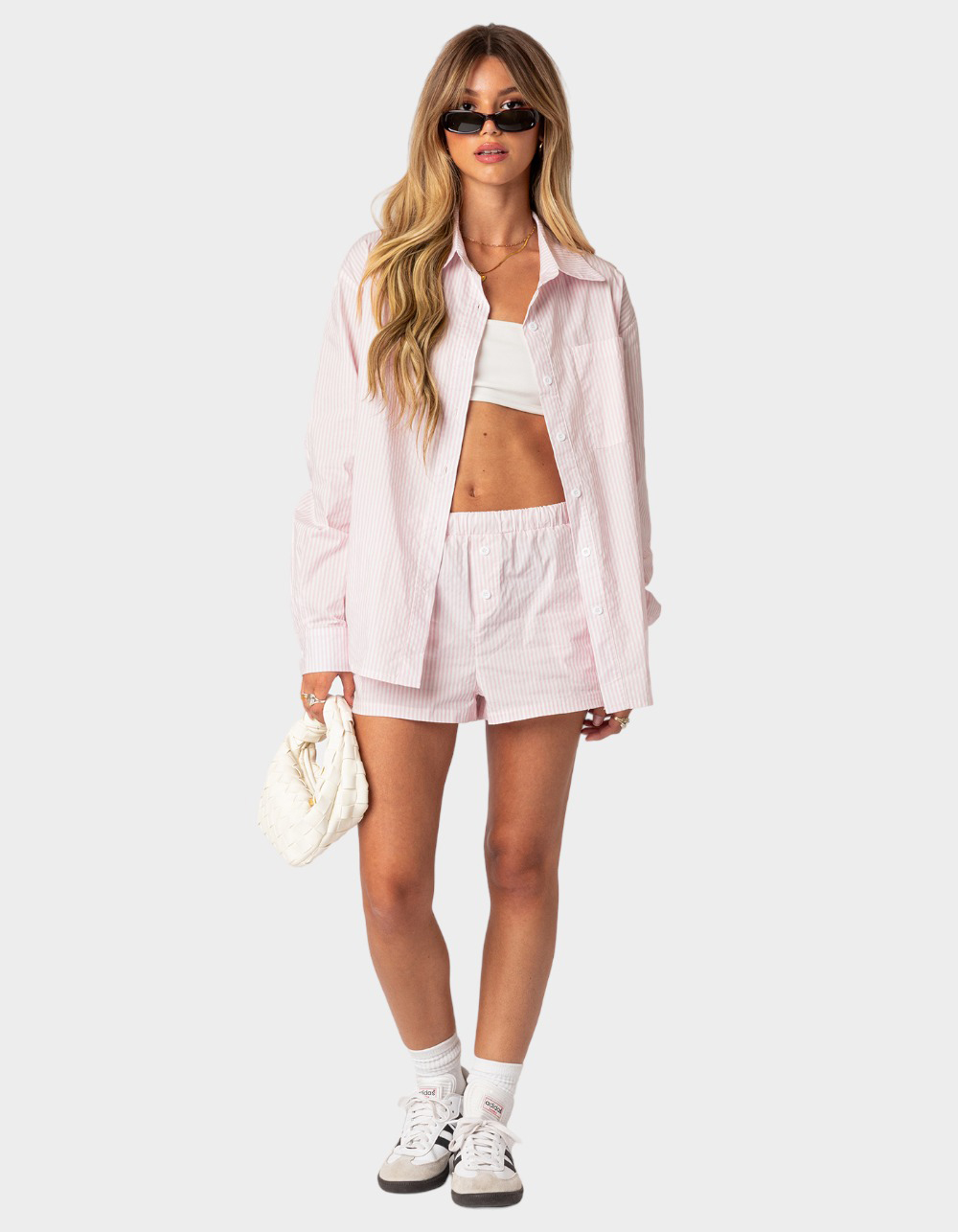 EDIKTED Pinstripe Womens Boxer Shorts PINK Tillys