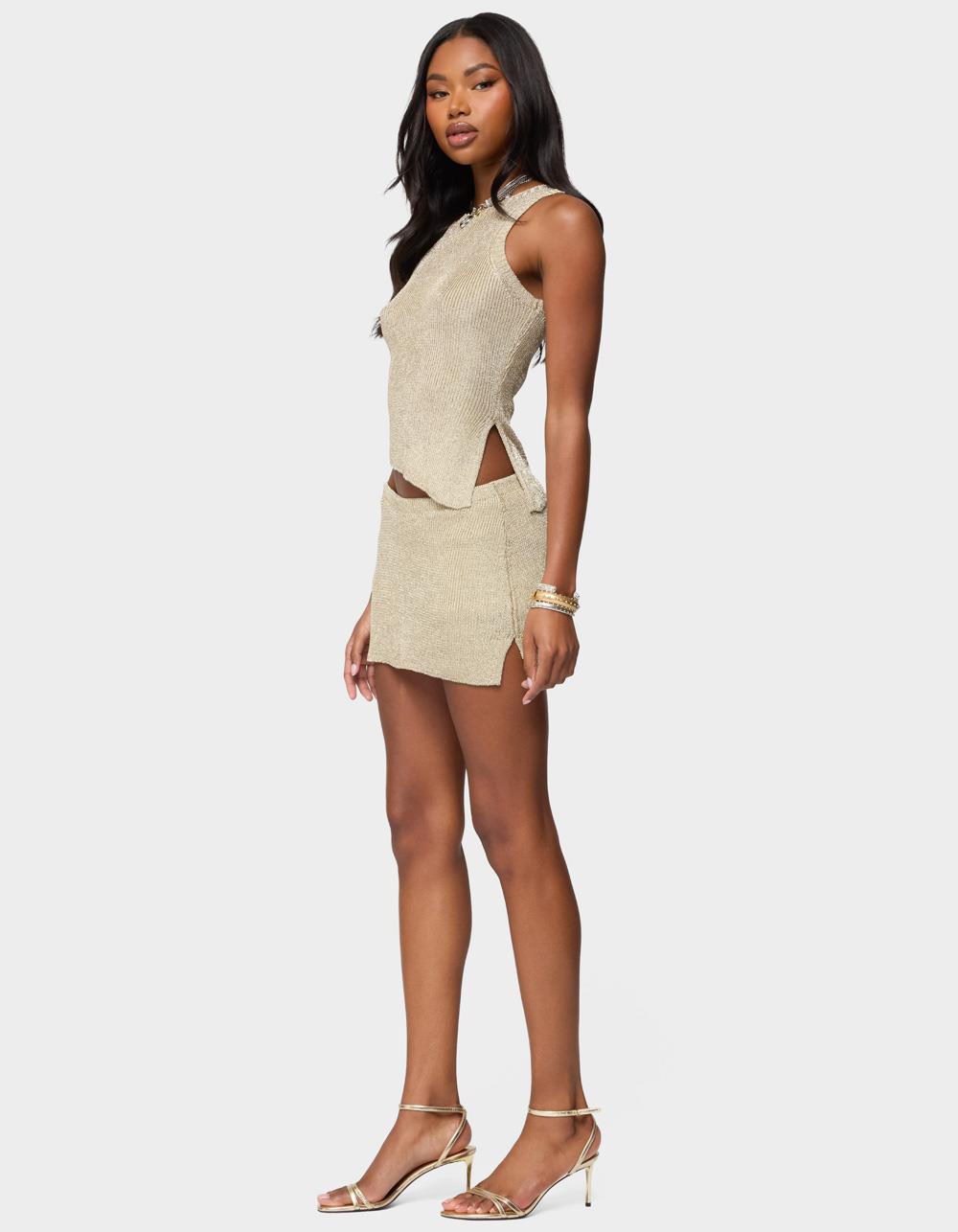 EDIKTED Goldy Asymmetric Metallic Knit Top - GOLD