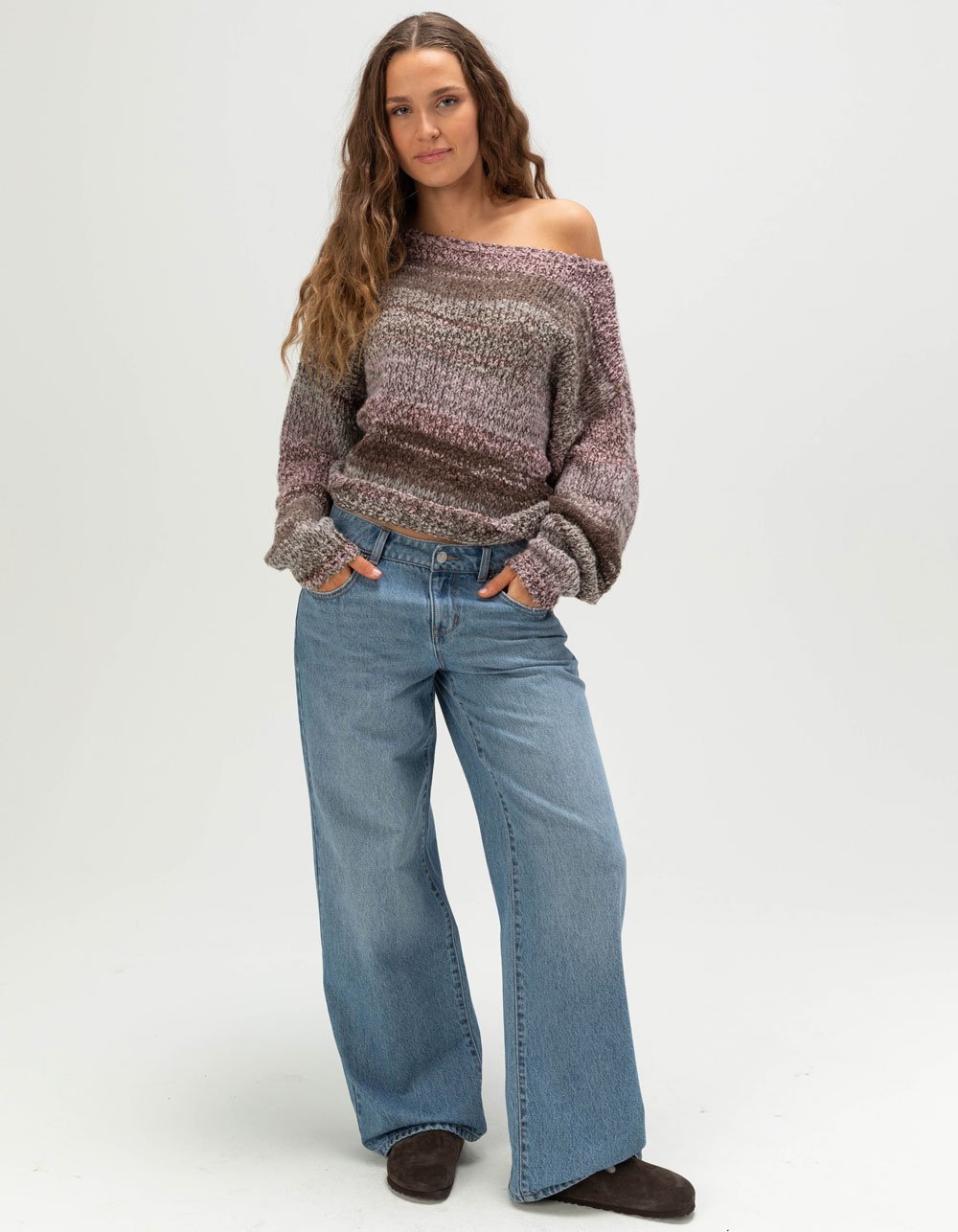 RSQ Womens Space Dye Sweater - PINK COMBO