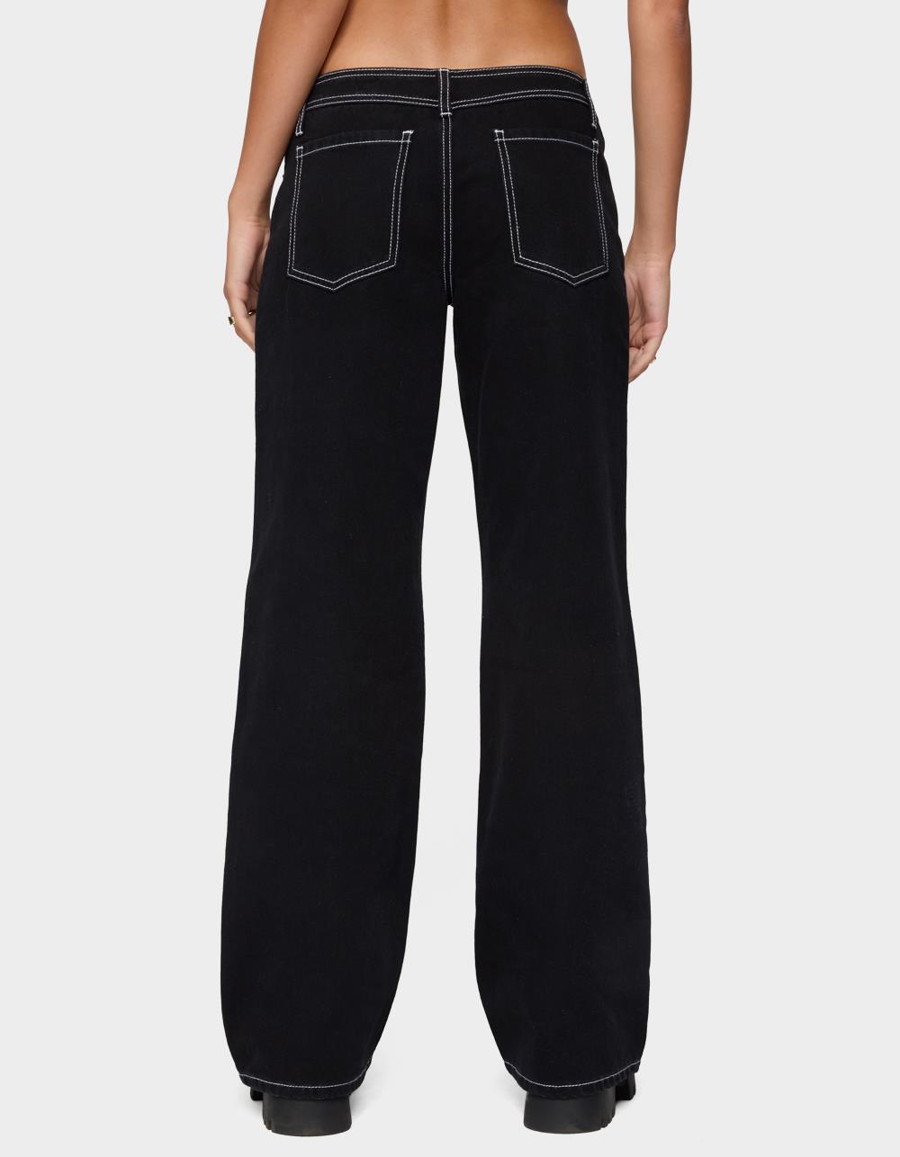 EDIKTED Contrast Stitch Low Rise Jeans - BLACK