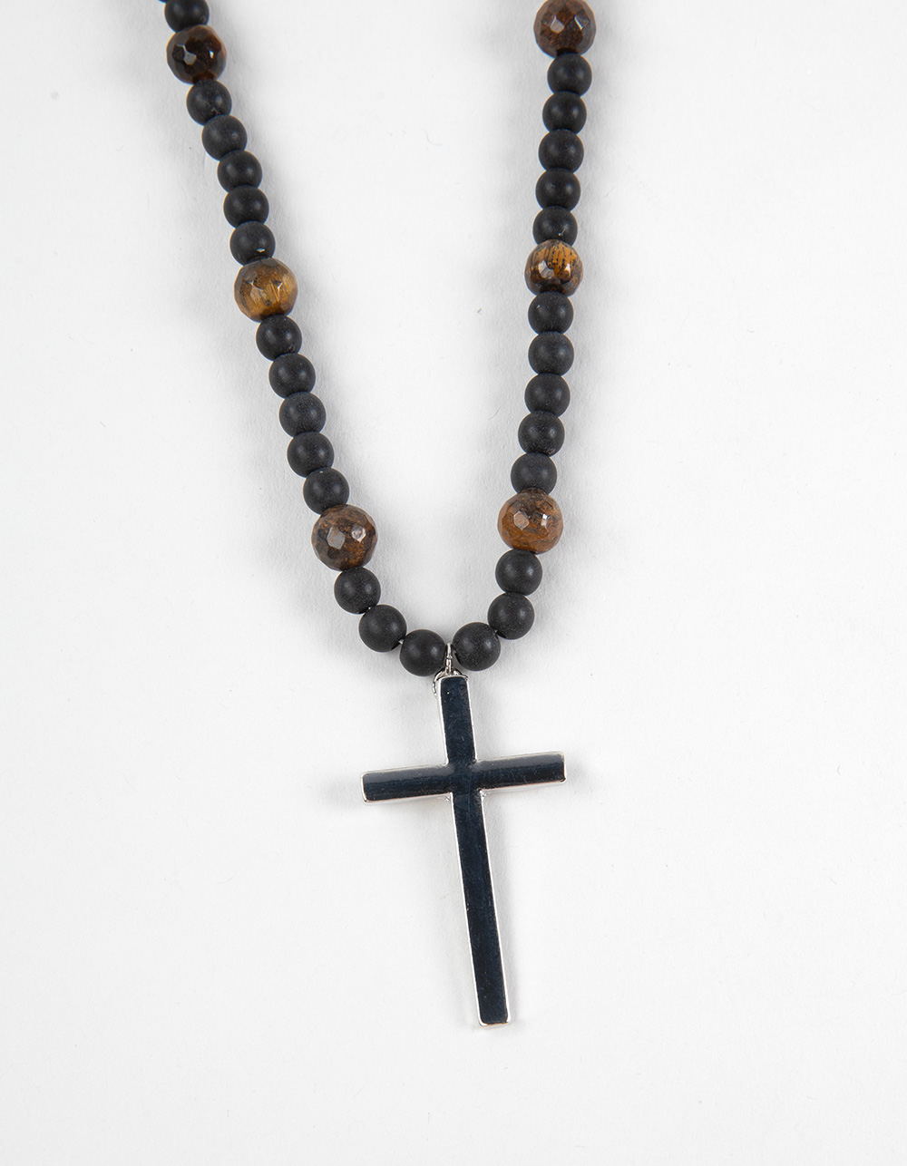 RSQ Mens Matte Beaded Cross Necklace - BLACK