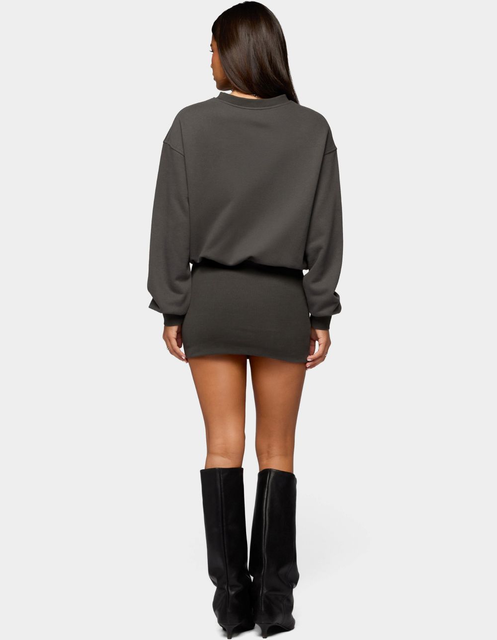 EDIKTED Jannah Sweatshirt Mini Dress - DARK GRAY