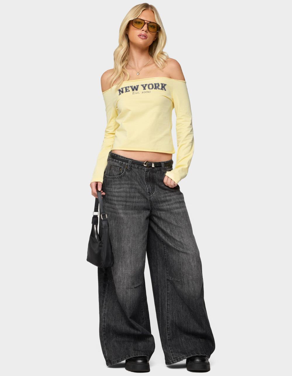 EDIKTED New York Babe Off Shoulder Top - YELLOW