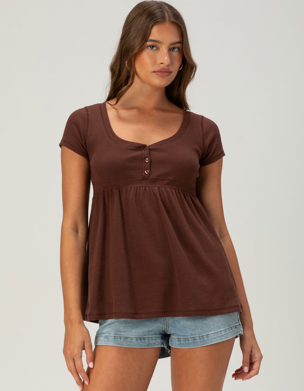RSQ Womens Babydoll Top - BROWN