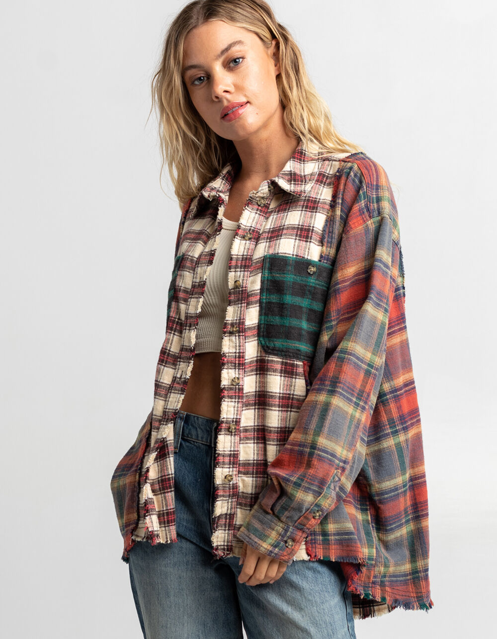 BDG Urban Outfitters Brendan Womens Spliced Flannel Shirt - MULTI | Tillys