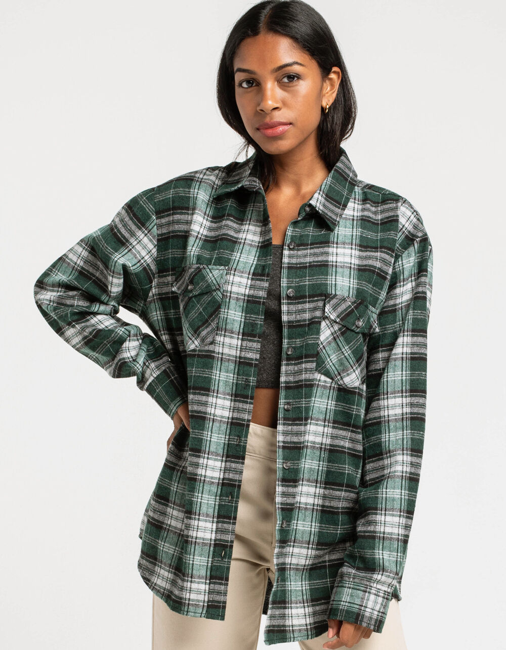 RSQ Womens Oversized Flannel Shirt - GREEN | Tillys