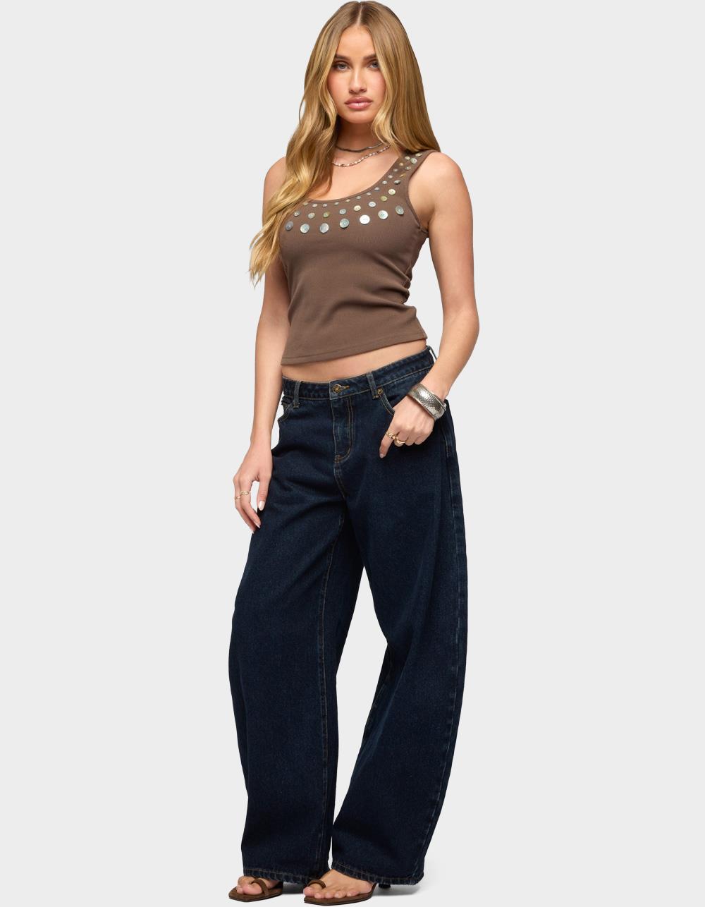 EDIKTED Beach Babe Scoop Tank Top - BROWN