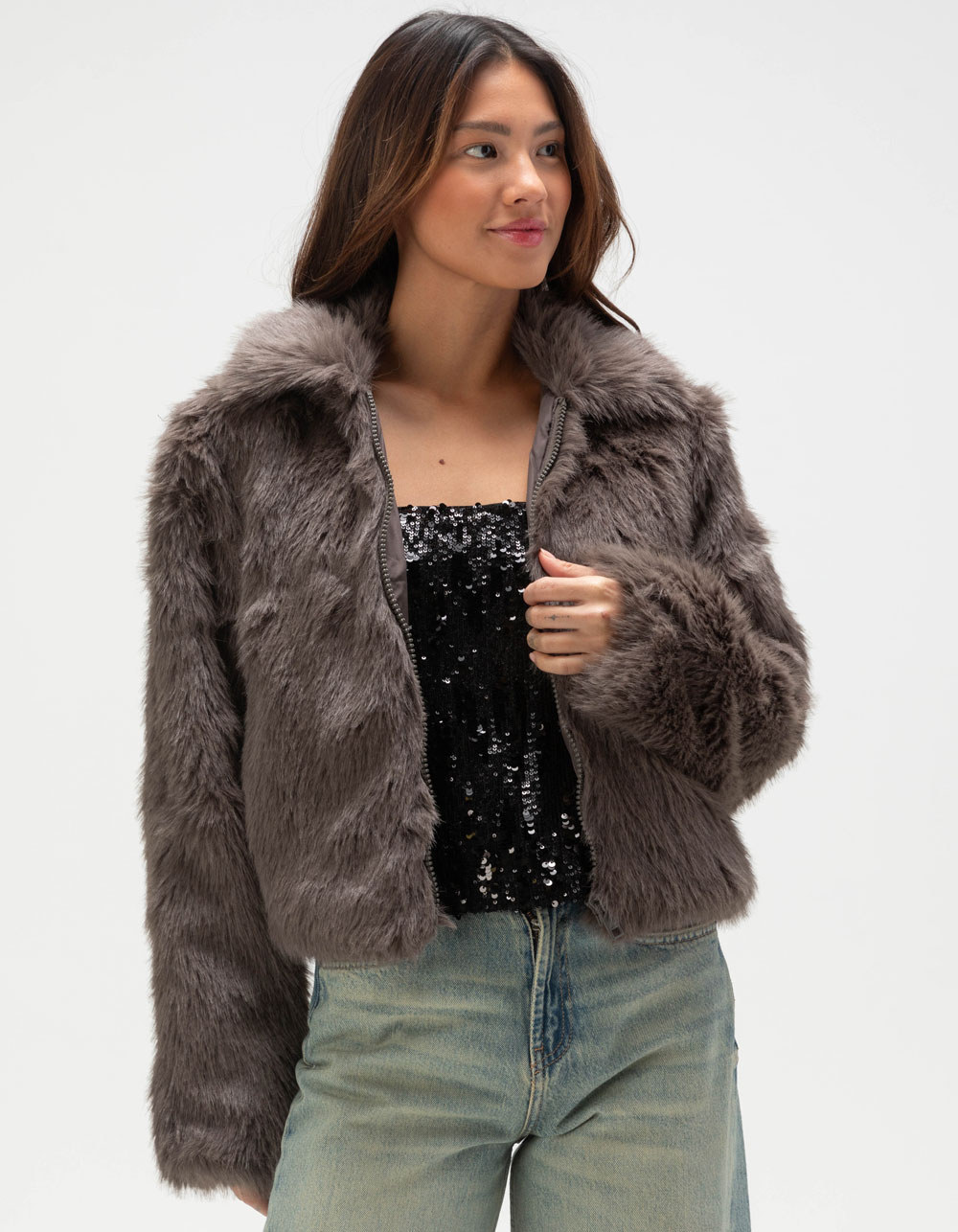 WEST OF MELROSE Crop Shaggy Womens Jacket - CREAM