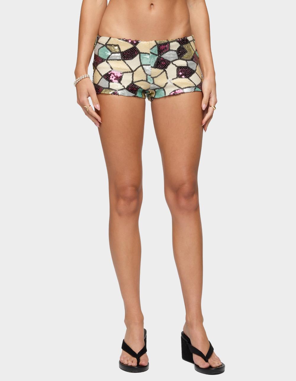 EDIKTED Tatianna Mixed Sequin Micro Shorts - BLACK