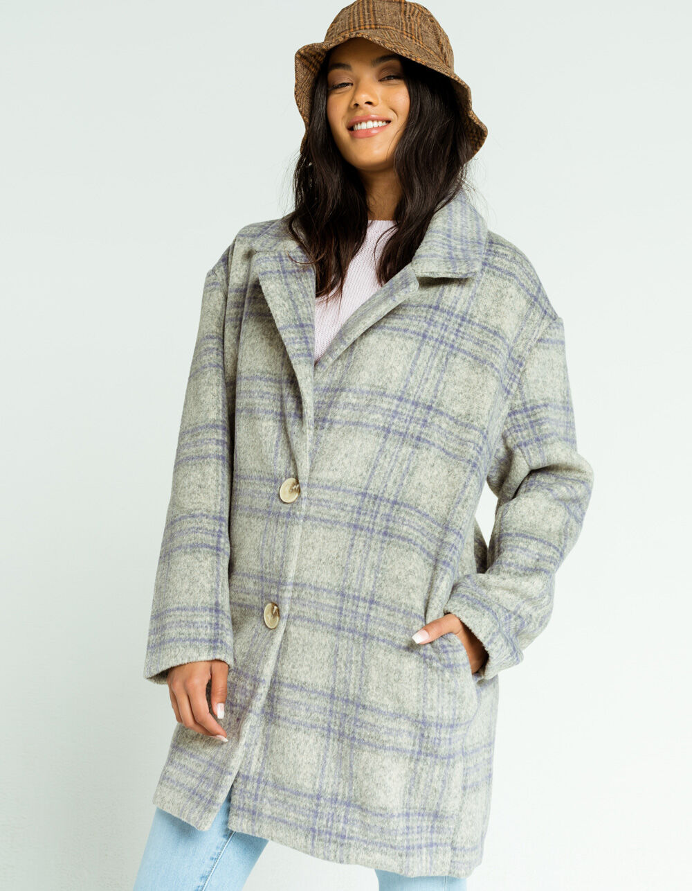 KNOW ONE CARES Plaid Womens Coat - GRAY/LAVENDER | Tillys
