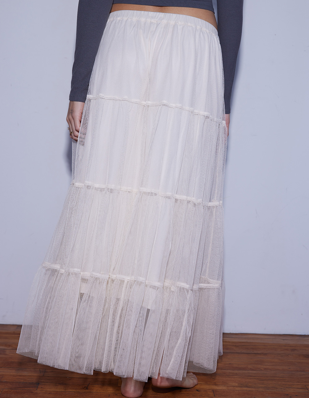 WEST OF MELROSE Tulle Tiered Womens Maxi Skirt - CREAM
