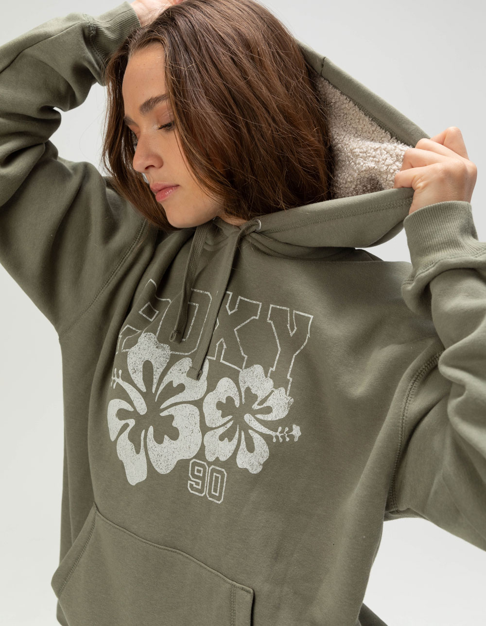 ROXY Shores Womens Sherpa Hoodie - OLIVE