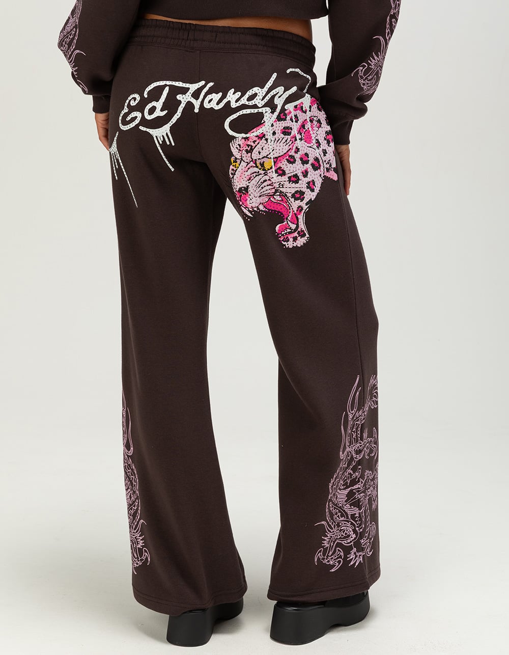 ED HARDY Pink Leopard Womens Sweatpants - BROWN