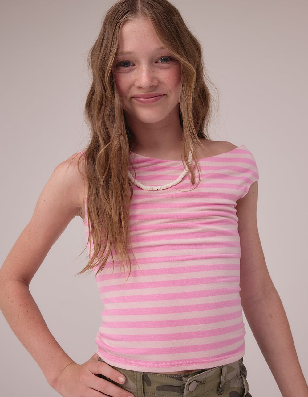 FULL TILT Off The Shoulder Girls Wide Stripe Top