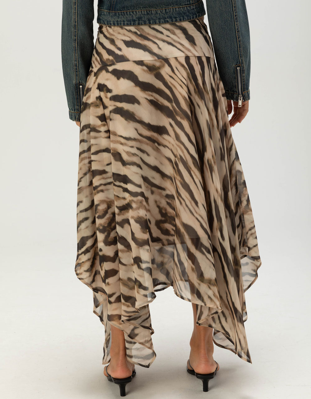 WEST OF MELROSE Asymmetric Animal Print Womens Midi Skirt - BROWN COMBO