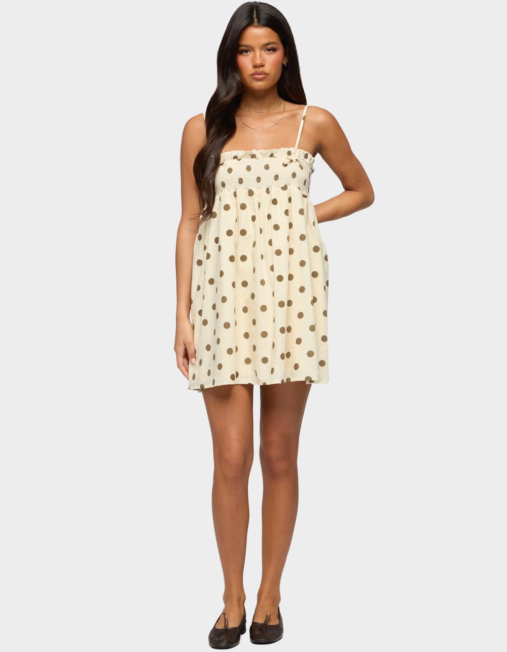 EDIKTED Polka Dot Linen Look Mini Dress - BEIGE
