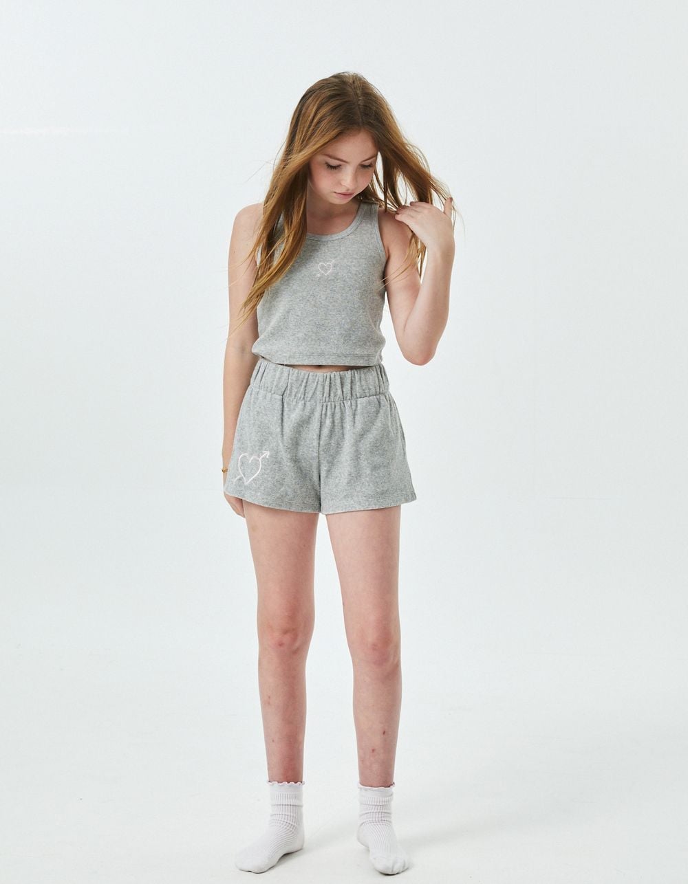 THEME NYC Sammie With Heart & Arrow Girls Terry Shorts - GRAY