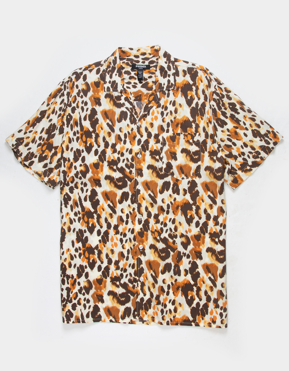 RSQ Mens Cheetah Button Up Shirt - BROWN COMBO